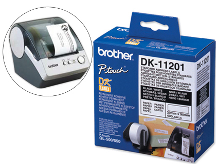 [DK11201] ETIQUETA ADHESIVA BROTHER DK11201 -TAMAÑO 29X90 MM PARA IMPRESORAS DE ETIQUETAS QL -400 ETIQUETAS-
