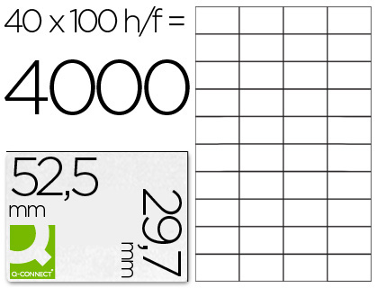 [KF00574] ETIQUETA ADHESIVA Q-CONNECT KF00574 -TAMAÑO 52,5X29,7 MM -FOTOCOPIADORA -LASER -INK-JET-CAJA CON 100 HOJAS DIN A4