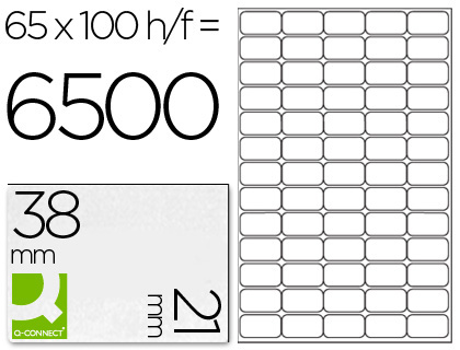 [KF01581] ETIQUETA ADHESIVA Q-CONNECT KF01581 TAMAÑO 38,1X21,2MM FOTOCOPIADORA LASER INK-JET CAJA CON 100 HOJAS DIN A4
