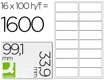[KF01584] ETIQUETA ADHESIVA Q-CONNECT KF01584 TAMAÑO 99,1X33,9 MM FOTOCOPIADORA LASER INK-JET CAJA CON 100 HOJAS DIN A4