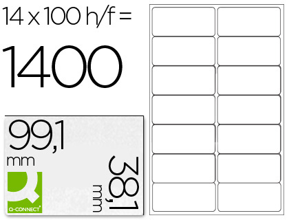 [KF01585] ETIQUETA ADHESIVA Q-CONNECT KF01585 TAMAÑO 99,1X38,1 MM FOTOCOPIADORA LASER INK-JET CAJA CON 100 HOJAS DIN A4