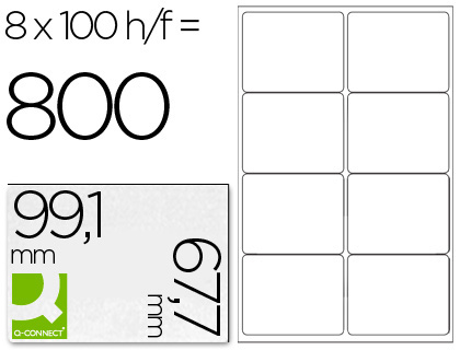 [KF01588] ETIQUETA ADHESIVA Q-CONNECT KF01588 TAMAÑO 99,1X67,7 MM FOTOCOPIADORA LASER INK-JET CAJA CON 100 HOJAS DIN A4
