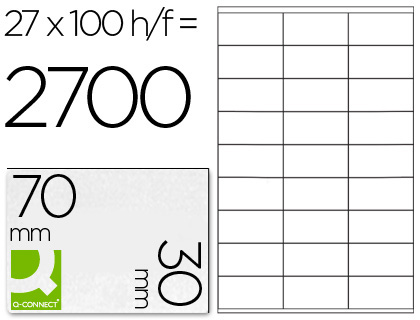 [KF10642] ETIQUETA ADHESIVA Q-CONNECT KF10642 TAMAÑO 70X30 MM FOTOCOPIADORA LASER INK-JET CAJA CON 100 HOJAS DIN A4