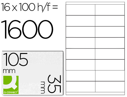[KF10653] ETIQUETA ADHESIVA Q-CONNECT KF10653 TAMAÑO 105X35 MM FOTOCOPIADORA LASER -INK-JET CAJA CON 100 HOJAS DIN A4