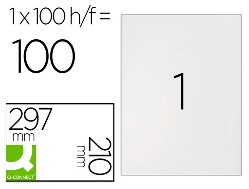 [KF10664] ETIQUETA ADHESIVA Q-CONNECT KF10664 TAMAÑO 210X297 MM FOTOCOPIADORA LASER INK-JET CAJA CON 100 HOJAS DIN A4