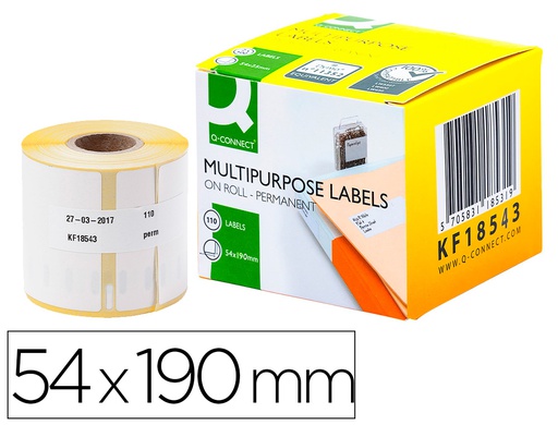 [KF18543] ETIQUETA ADHESIVA Q-CONNECT KF18543 COMPATIBLE DYMO 99019 TAMAÑO 54X190 MM CAJA CON 110 ETIQUETAS