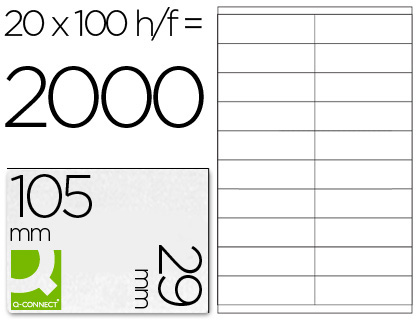 [KF26093] ETIQUETA ADHESIVA Q-CONNECT KF26093 TAMAÑO 105X29 MM FOTOCOPIADORA LASER INK-JET CAJA 100 H DIN A4 ESP.HACIENDA