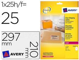 [L7567-25] ETIQUETA ADHESIVAS AVERY DIN A4 IMPRIMIBLES TRANSPARENTE 210X297 MM CAJA DE 25 HOJAS CON 25 ETIQUETAS