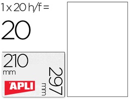 [01228] ETIQUETAS ADHESIVAS APLI DE POLIESTER RESISTENTE A LA INTEMPERIE PARA IMPRESORA LASER 210X297 MM