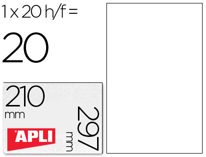 [01228] ETIQUETAS ADHESIVAS APLI DE POLIESTER RESISTENTE A LA INTEMPERIE PARA IMPRESORA LASER 210X297 MM