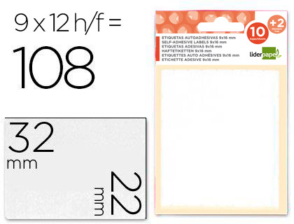 [ET12] ETIQUETAS LIDERPAPEL SOBRE DE 10 H. + 2 H. OBSEQUIO 22X32 MM -9 UNIDADES POR HOJA
