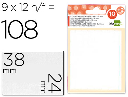 [ET13] ETIQUETAS LIDERPAPEL SOBRE DE 10 H. + 2 H. OBSEQUIO 24X38 MM -9 UNIDADES POR HOJA