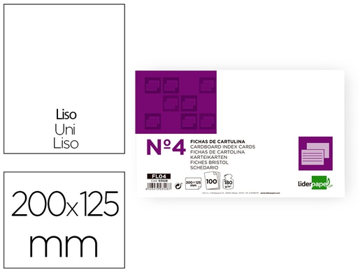 [FL04] FICHA LIDERPAPEL LISA Nº4 125X200MM PAQUETE DE 100 180G