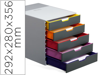 [7605-275] FICHERO CAJONES DE SOBREMESA DURABLE VARICOLOR APILABLES 5 CAJONES PLASTICO 292X280X356 MM