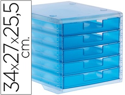 [49301] FICHERO CAJONES DE SOBREMESA ARCHIVO 2000 340X270X260 MM APILABLES 5 CAJONES AZUL MAR TRANSLUCIDO
