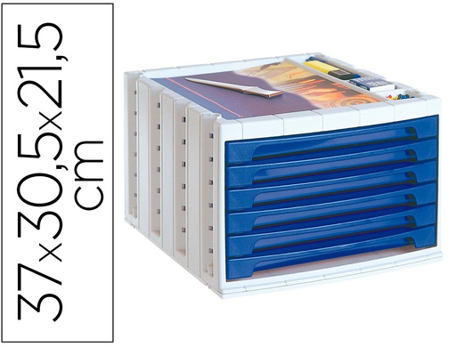 [6006 AZ] FICHERO CAJONES DE SOBREMESA ARCHIVO 2000 305X370X215 MM BANDEJA ORGANIZADORA SUPERIOR 6 CAJONES AZUL OPACO