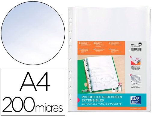 [100207012] FUNDA MULTITALADRO OXFORD CON FUELLE DIN A4 200 MC CRISTAL
