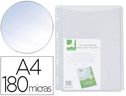 [KF00138] FUNDA MULTITALADRO Q-CONNECT CON FUELLE DIN A4 PVC 180 MC BOLSA DE 5 UNIDADES