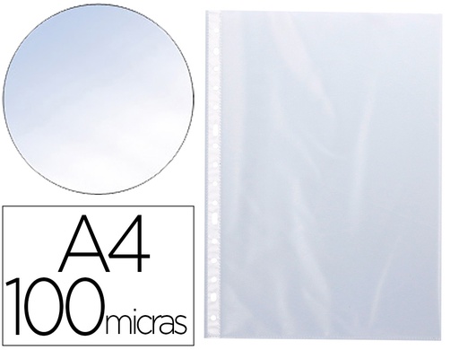 [KF14841] FUNDA MULTITALADRO Q-CONNECT DIN A4 100 MC CRISTAL BOLSA DE 100 UNIDADES