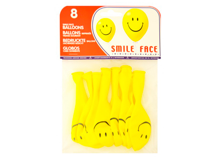 [26058 (20058)] GLOBO 100% LATEX BIODEGRADABLE CARA SONRIENTE BOLSA DE 8 UNIDADES
