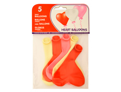 [26073 (20073)] GLOBO 100% LATEX BIODEGRADABLE CON FORMA CORAZON BOLSA DE 5 UNIDADES