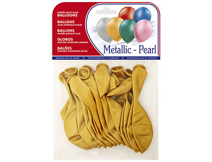 [26024 (20024)] GLOBO 100% LATEX BIODEGRADABLE METALIZADO ORO BOLSA DE 15 UNIDADES