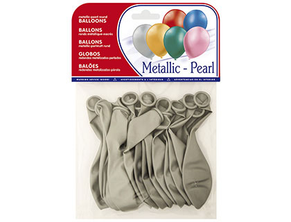 [26025 (20025)] GLOBO 100% LATEX BIODEGRADABLE METALIZADO PLATA BOLSA DE 15 UNIDADES