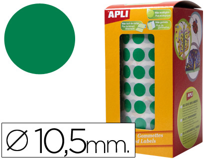 [4854] GOMETS AUTOADHESIVOS CIRCULARES 10,5MM VERDE ROLLO DE 5192 UNIDADES
