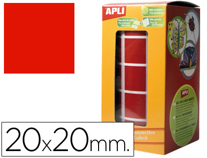[4877] GOMETS AUTOADHESIVOS CUADRADOS 20X20 MM ROJO ROLLO DE 1770 UNIDADES