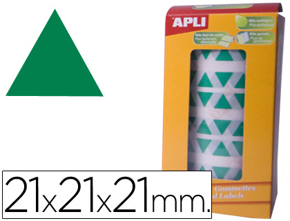 [4870] GOMETS AUTOADHESIVOS TRIANGULARES 21X21X21 MM VERDE ROLLO DE 2832 UNIDADES