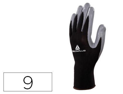 [VE712GR09] GUANTES DELTAPLUS DE PUNTO POLIESTER PALMA DE NITRILO ESPECIAL PARA MECANICA GRASAS ACEITES NEGRO-GRIS TALLA 9