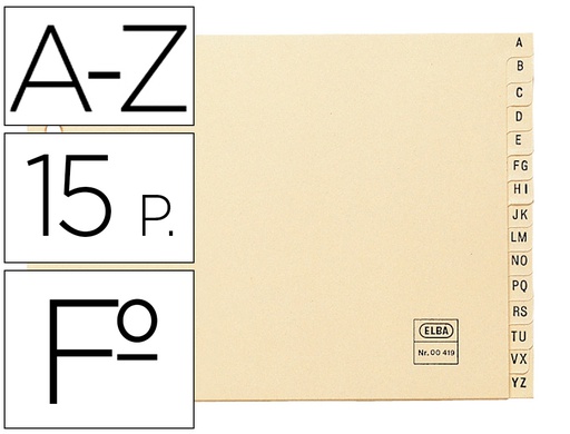[100580245] INDICE ALFABETICO ELBA CLASIFICADOR CARTULINA PARA ARCHIVADOR CUARTO APAISADO
