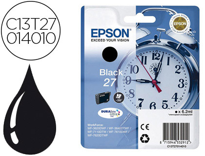 [C13T27014012] INK-JET EPSON 27 WF 3620 / 3640 / 7110 / 7610 / 7620 NEGRO 350 PAG