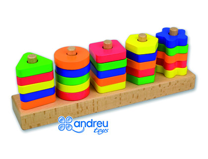 [16293A] JUEGO ANDREUTOYS MANIPULACION 25 PIEZAS GEOMETRICAS + 12 PLANTILLAS DOBLE CARA 32,8X19,2X7,1 CM