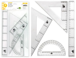 [JG02] JUEGO ESCUADRA Y CARTABON 25CM REGLA 30CM Y SEMICIRCULO 15CM LIDERPAPEL EN PETACA INCOLORA