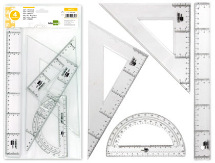 [JG02] JUEGO ESCUADRA Y CARTABON 25CM REGLA 30CM Y SEMICIRCULO 15CM LIDERPAPEL EN PETACA INCOLORA