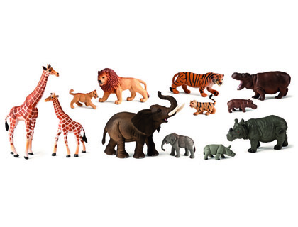 [25137] JUEGO MINILAND ANIMALES SELVA CON CRIAS 12 FIGURAS
