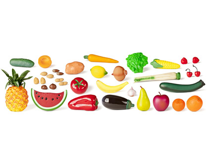 [30811] JUEGO MINILAND FRUTAS HORTALIZAS Y FRUTOS SECOS 36 PIEZAS