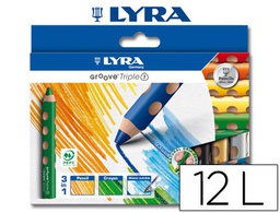 [L3831120] LAPICES DE COLORES ACUARELABLE LYRA GROOVE TRIPLETRIANGULAR MINAS 10MM CAJA DE 12 COLORES