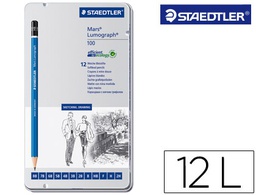 [100 G12 S] LAPICES DE GRAFITO STRAEDTLER MARS LUMOGRAPH 100 CAJA METALICA DE 12 LAPICES 8B- 7B-6B-5B-4B-3B-2B-B-HB-F-H-2H