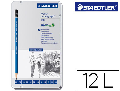 [100 G12 S] LAPICES DE GRAFITO STAEDTLER MARS LUMOGRAPH 100 CAJA METALICA DE 12 LAPICES 8B- 7B-6B-5B-4B-3B-2B-B-HB-F-H-2H