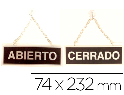 [111] LETRERO METALICO SERIGRAFIADO ABIERTO Y CERRADO CON CADENA Y VENTOSA PARA COLGAR DE 74X232 MM