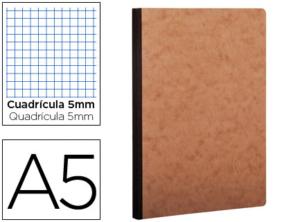 [79542C] LIBRETA AGE-BAG TAPA CARTULINA LOMO COSIDO CUADRO 5 MM 96 HOJAS COLOR HAVANA 148X210 MM