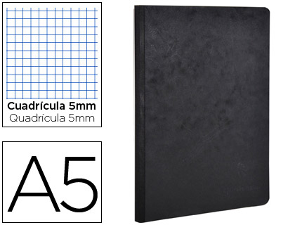[795421C] LIBRETA AGE-BAG TAPA CARTULINA LOMO COSIDO CUADRO 5 MM 96 HOJAS COLOR NEGRO 148X210 MM