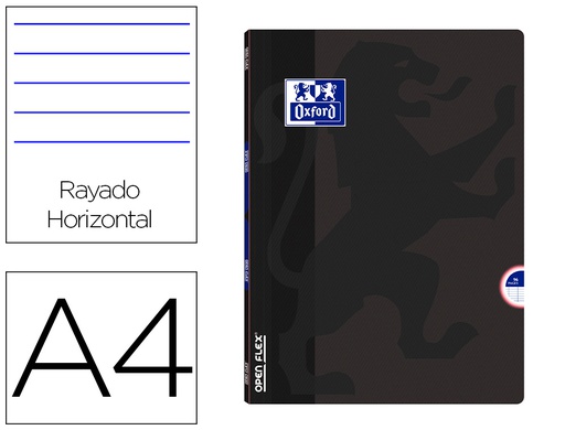[100105792] LIBRETA ESCOLAR OXFORD OPENFLEX TAPA FLEXIBLE OPTIK PAPER 48 HOJAS DIN A4 RAYADO HORIZONTAL COLOR NEGRO
