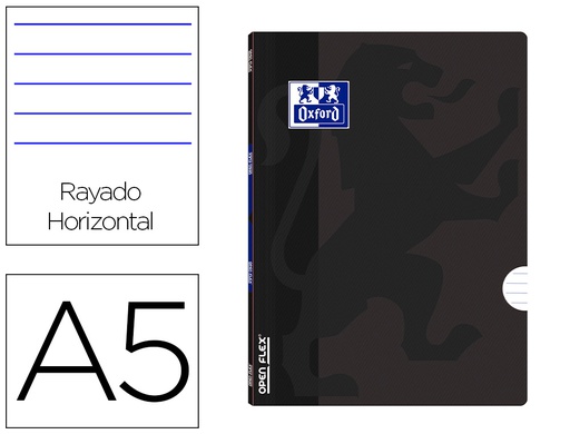 [100108167] LIBRETA ESCOLAR OXFORD OPENFLEX TAPA FLEXIBLE OPTIK PAPER 48 HOJAS DIN A5 RAYADO HORIZONTAL COLOR NEGRO