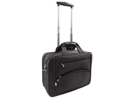[KF16977] MALETIN PARA PORTAIL Q-CONNECT 16\" NEGRO 1 ASA 2 BOLSILLOS EXTERIORES Y RUEDAS MEDIDAS 410X325X150 MM