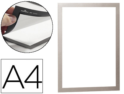 [4872-23] MARCO PORTA ANUNCIOS DURABLE MAGNETICO DIN A4 DORSO ADHESIVO REMOVIBLE COLOR PLATA PACK DE 2 UNIDADES