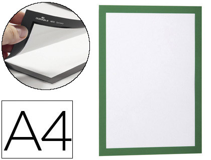 [4872-05] MARCO PORTA ANUNCIOS DURABLE MAGNETICO DIN A4 DORSO ADHESIVO REMOVIBLE COLOR VERDE PACK DE 2 UNIDADES