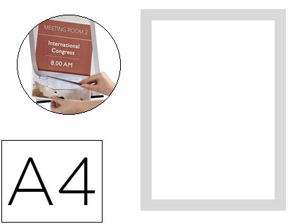 [KF22351] MARCO PORTA ANUNCIOS Q-CONNECT MAGNETO DIN A4 DORSO ADHESIVO REMOVIBLE COLOR PLATA PACK DE 2 UNIDADES